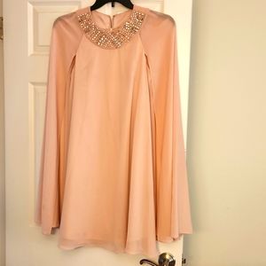 Vince Camuto cape dress in blush pink with beaded neck